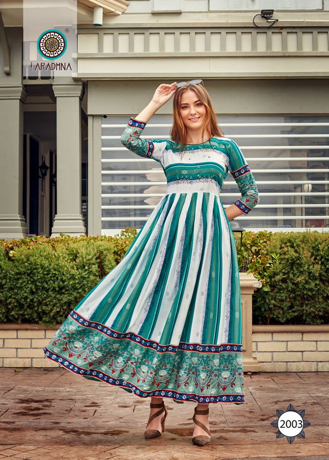 Aradhna Fashion Stripy 2 Cotton Wholesale Anarkali Kurti Collection